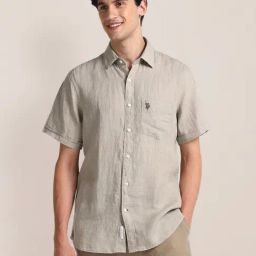 U.S. Polo Assn. Beige Linen Regular Fit Shirt-image-60