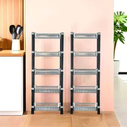 Kuber Industries Silver Toned & Black 2 Pieces Long Lasting 5 Tier Kitchen Organisers-image-84