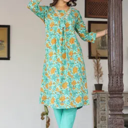 Art Avenue Women Floral Printed Cotton Kurta with Trousers-picture-28