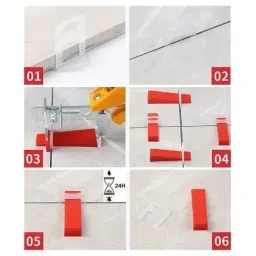 TileMaster 200 Pcs Tile Leveling Spacer Clip with 100 Wedges and 1 Plier Combo 3 mm Non-Magnetic Durable Plastic Red & White 9.5 cm Length TM-250 image 4