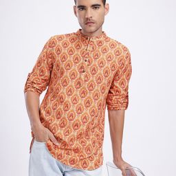 Anouk Rustic Ethnic Motifs Print Band Collar Roll-Up Sleeves Straight Kurta-picture-30