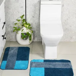 Saral Home 2-Pcs Blue & Grey Printed Antiskid Bath Rugs-image-85