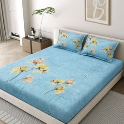 EverHOME Artisan Blue Floral Printed 210 TC Pure Cotton King Bedsheet Set 2.74 x 2.74m-image-52