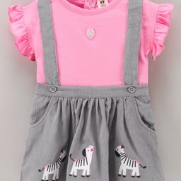 ToffyHouse Half Sleeves Tops and Skirt with Suspenders Zebra Print - Pink Grey-picture-4