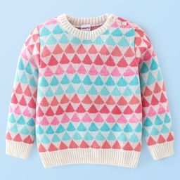 Babyhug Acrylic Knit Full Sleeves Sweater with Geometric Design - Multicolour-image-2