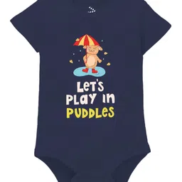 Zeezeezoo Half Sleeves Monsoon Theme Let's Play In Puddles Text  Printed  Onesie - Navy Blue-picture-20