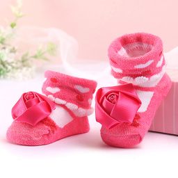 Cute Walk by Babyhug Ankle Length Sock Shoes With Rose Applique -Fuchsia-image-62