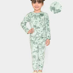 Mi Arcus 92% Polyester 8% Elastane Full Sleeves Camouflage Printed Coordinating Sweatshirt & Pajama Set - Green-picture-0