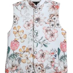 CAVIO Sleeveless Floral  Printed  Cotton Nehru Jacket - Yellow-image-52