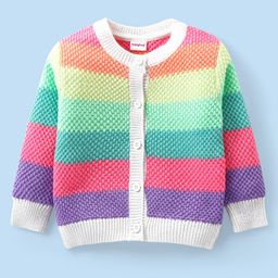 Babyhug Knitted Full Sleeves Front Open Striped  Sweater - Multicolour-image-2