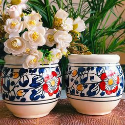 Niyara Small Combo Ceramic planters Pot for Home Garden Balcony - Blue Handi Set of 2-25