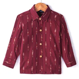 JAV Creations Full Sleeves Ikat Printed Shirt - Maroon-picture-12