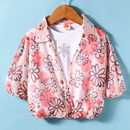 Dew Drops Chiffon Woven Half Sleeves Floral Print Shirt Style Top - Pink-picture-10