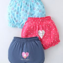 Revvo Junior Single Jersey Knit Bloomers with Hearts Print Pack of 3 - Blue Red & Nevy-image-28