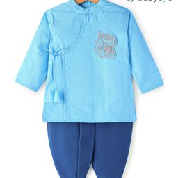 Babyoye Cotton Woven Full Sleeves Kurta Dhoti Set with Elephant Embroidery - Blue-image-32