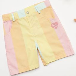 Milou Cotton Striped Shorts With Heart Applique - Multi Colour-image-43