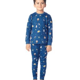 Plan B Cotton Blend Halloween Theme Full Sleeves Ghost & Bloom Printed Thermal Tee & Joggers Set - Turquoise-image-82