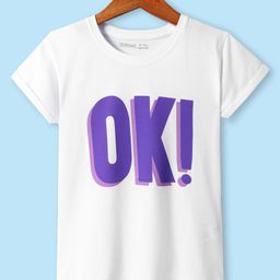 Doreme Cotton Knit Half Sleeves T-Shirt With OK Print - White-image-42