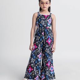 Taffykids Sleeveless Abstract Printed Jumpsuit - Black & Multi Colour-image-87