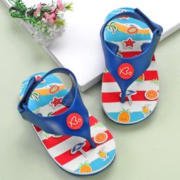 Babyoye Flip Flops with Velcro Closure & Beach Print - Blue-picture-45