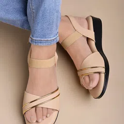 Shoetopia Solid Sandals - Beige-picture-1