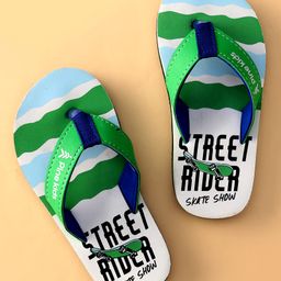 Pine Kids Slip On Flip Flops With Skateboarding Print - Green-image-111