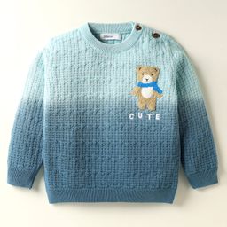 Babyoye 100% Cotton Knit Full Sleeves Pullover with Bear Embroidery - Light Blue-picture-17
