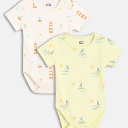 MINI KLUB Cotton Knit Pack Of 2 Half Sleeves Nautical Theme Printed Onesies - Pink & Yellow-image-44