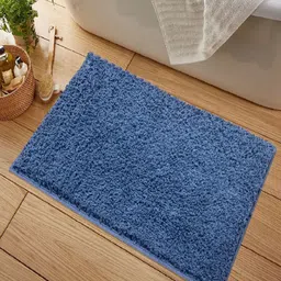 LUXEHOME INTERNATIONAL Blue Cotton Rectangular Bath Rug-image-49