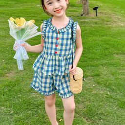 LULU & SKY Girls Checked Top with Shorts-image-42