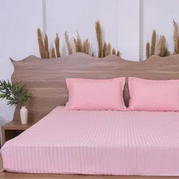 BELIHODE Premium Pink Striped Fitted Cotton 300 TC King Bedsheet Set 1.82 m x 1.82 m-image-102