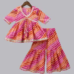 BAESD Girls Leheriya Printed Regular Gotta Patti Kurti with Sharara-image-18