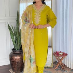 NIZA FASHION Women Ethnic Motifs Embroidered Regular Kurta with Trousers & Dupatta-image-45