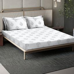 KLOTTHE Off White & Grey Ethnic Motifs 400 TC King Bedsheet with 4 Pillow Covers-image-57