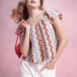 DressBerry Chevron Stripe Self Design Boxy Top-image-92