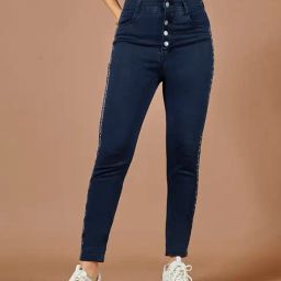 DOLCE CRUDO Dark Blue High Rise Jeans-image-61