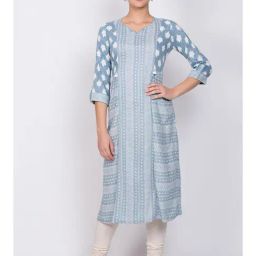 Rangriti Grey Woven Pattern Straight Kurta-image-133