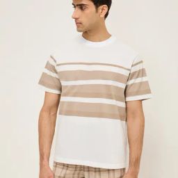 WES Lounge by Westside Beige Striped Relaxed-Fit T-Shirt-image-10