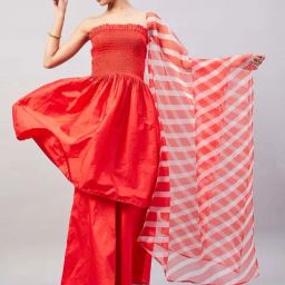 Inweave Red & White Striped Dupatta-picture-20