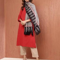 Fabindia Black Cotton Silk Floral Stole-image-41