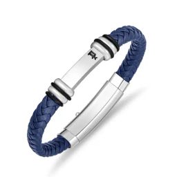 Police Highbridge Blue Leather Adjustable Bracelet-image-60