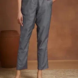 Fabindia Grey Viscose Silk Formal Kosi Pant-picture-21