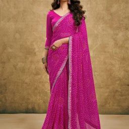 Satrani Pink Georgette Printed Saree With Unstitched Blouse-picture-48