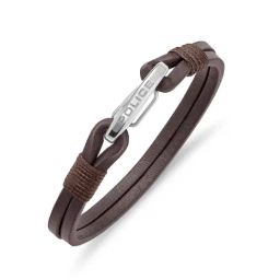 Police Wishbone Brown Leather Link Bracelet-picture-4