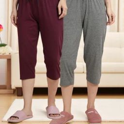 Kryptic Burgundy & Grey Solid Capris - Pack Of 2-picture-24