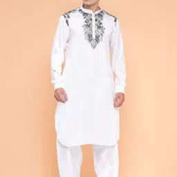 SG LEMAN Men Ethnic Motifs Yoke Design Regular Thread Work Kurta with Salwar-19