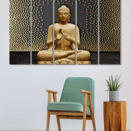 999Store Yellow & Grey Meditating Buddha Art 5 Frame MDF Paintings-16