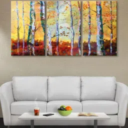 999Store Yellow & Brown Tree Art 3 Frame Canvas Paintings-36