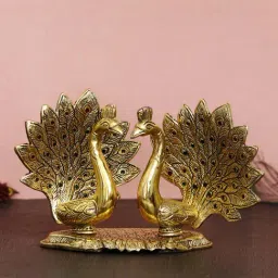 eCraftIndia Loving Golden Swan with Feather Couple 6Inch Decorative Metal Figurine-36