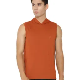 Chkokko Rust Cotton Regular Fit Hooded T-Shirt-image-94